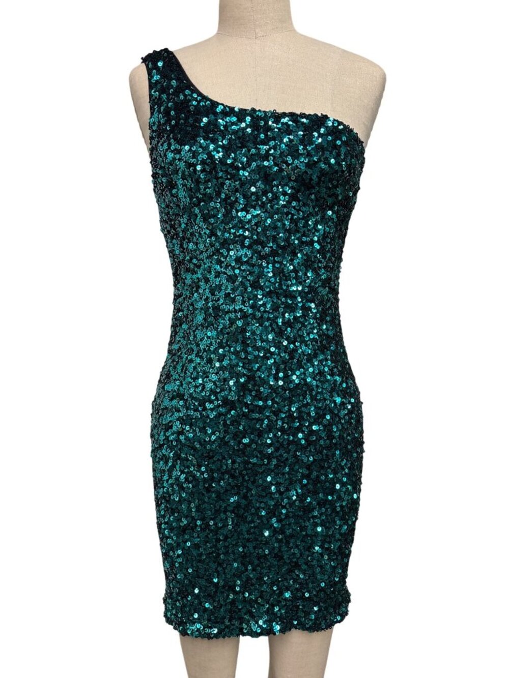 Lulus Emerald Teal Sequin One-Shoulder Mini Dress | Asymmetrical Party Cocktail